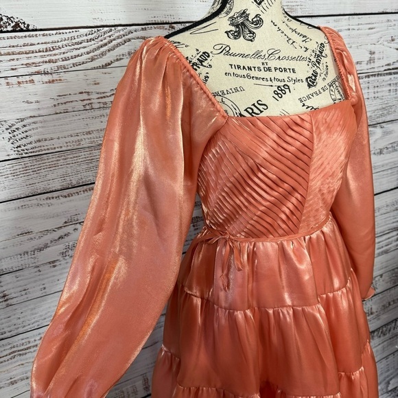 Fate Dress peach balloon Dressy long sleeve size medium Bronze Metallic Dress - Picture 6 of 11